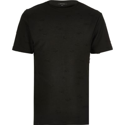 Black distressed crew neck T-shirt